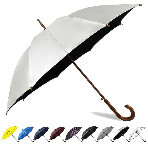 SoulRain 48 Large Umbrella–Windproof Strong Stick Golf Umbrellas, Wind Resistant, Durable Travel & Rainproof Vintage Cane with Classic Wooden Handle for Men & Women