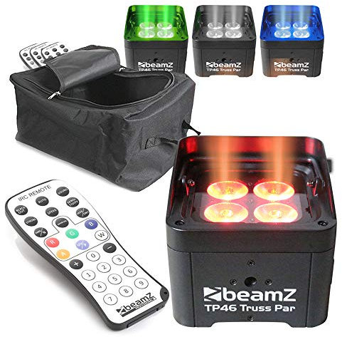 BeamZ TP46 LED Par Can Lighting Set with 4X RGB-UV Stage Lights, IR Remote & Protective Equipment Carry Bag - Ideal for DJs, Events, Bands & Mobile Performers