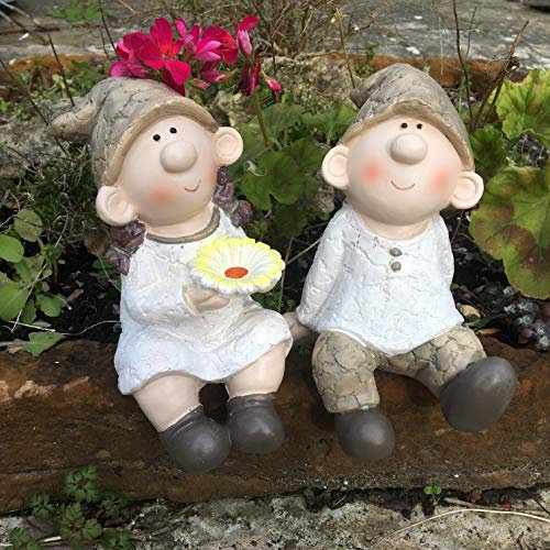 Bill and Beryl Elves sitting, 20 cms Tall Garden Ornament, Gnome, Garden Fairy, Troll, Imp, …