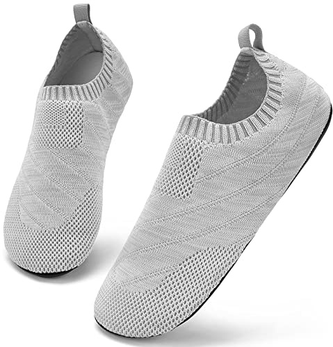Sosenfer Zapatillas de estar por casa para hombre y mujer, cómodas, antideslizantes, planas, sin cordones, gris claro, 39 EU