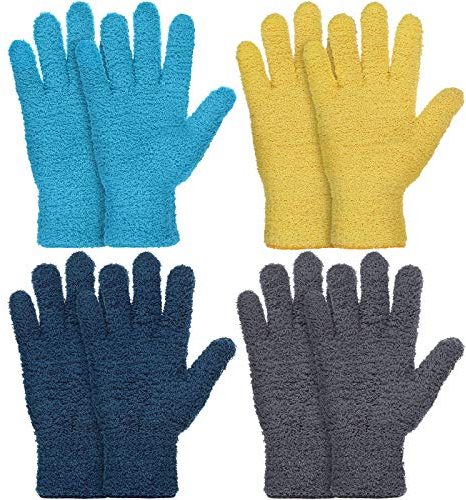 Patelai 4 Paare Mikrofaser Auto Abstauben Reinigung Fäustlinge Handschuhe Wiederverwendbar Abstauben Fäustlinger (Gelb, Grau, Blau, Dunkelblau)