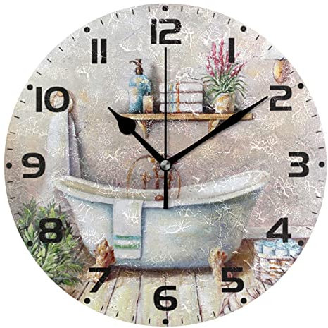 Orologio da parete rotondo vintage vasca da bagno senza ticchettio silenzioso 10 pollici Orologio a batteria Creativo Orologio silenzioso per la decorazione della parete Puntatore nero