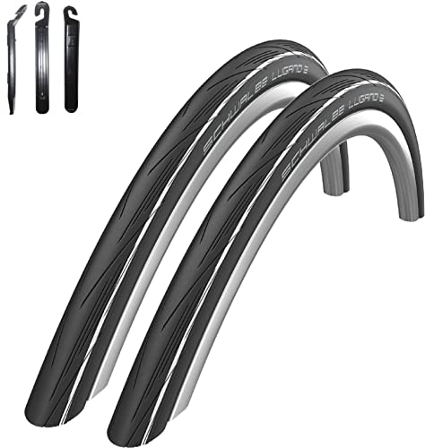 2 x Schwalbe Lugano 2 28 Rennradreifen Fahrradmantel - Schwarz/Weiß - (25-622) inkl. Reifenheber