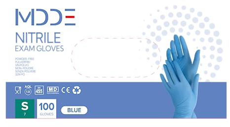 Einweghandschuhe, Einmalhandschuhe Nitril handschuhe, Untersuchungshandschuhe für medizinische, Lebensmittel, puderfrei, latexfrei, hypoallergen, Kosmetikerinnen (100, Blau, S)