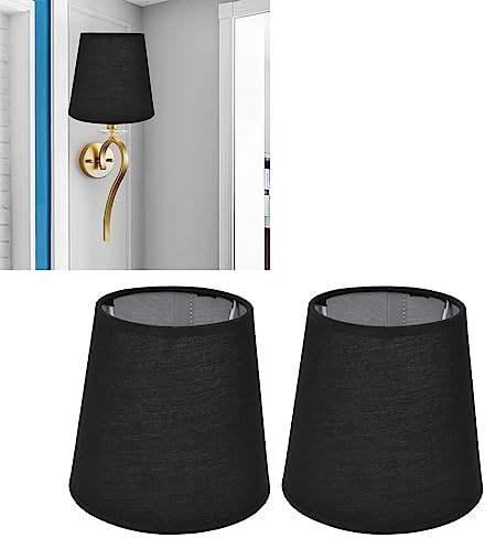 BestAlice - 2 Pantallas de Lámpara Pequeñas, Pantalla de Tela de Tela, Pantallas de Lámpara de Araña, Pantalla de Lámpara de Interior con Clip, Pantalla de Tela de Estilo Europeo para(Negro)
