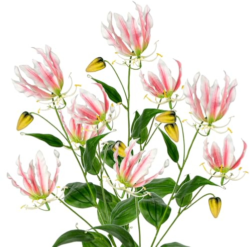 3PCS Kunstblumen Gloriosa Lily Künstliche Blumen Rosa Kletterlilie, Länge 84cm, Kunstzweige Frühlingsblumen Kunstpflanze für Blumengesteck Home Resto Büro Dekoration