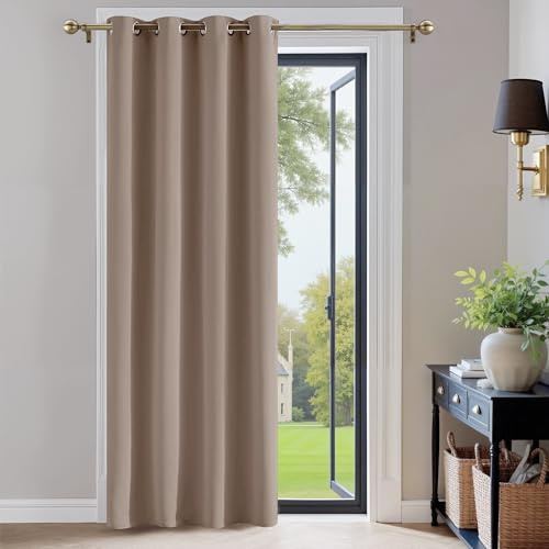 PONY DANCE Blackout Curtain for Door - 52 x 84 Thermal Insulated Room Darkening Window Treatments Light Block Home Decoration for Indoor/Living Room/Bedroom, 1 Piece, Light Putty