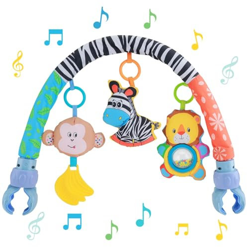 Syid Baby Toy Pram - Clip-on Cot Activity Bar With Musical Sensory Suspension Arch for Crib, Rattle, and Travel Play