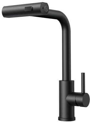 FORIOUS Robinet de Cuisine Cascade Noir, Rotatif à 360° Mitigeur Cuisine avec Douchette, Acier Inoxydable à Haute Pression avec Levier Unique et 3 Modes de Pulvérisation