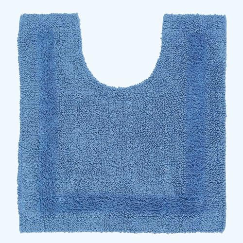 Homescapes Premium WC-Vorleger blau, Baumwoll-Badematte 50x55 cm mit Wende-Design, WC-Teppich mit Ausschnitt