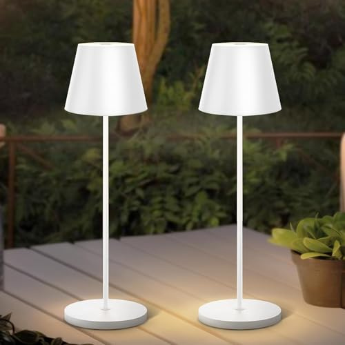 GEPROSMA Set of 2 Cordless Bedside Lamps Table Lamp Rechargeable Battery 5200mah,IP54, 15 38CM Metal Modern Desk Lamp,LED Touch Dimmable,Portable Wireless Light for Bedroom Living Room Patio Outdoor