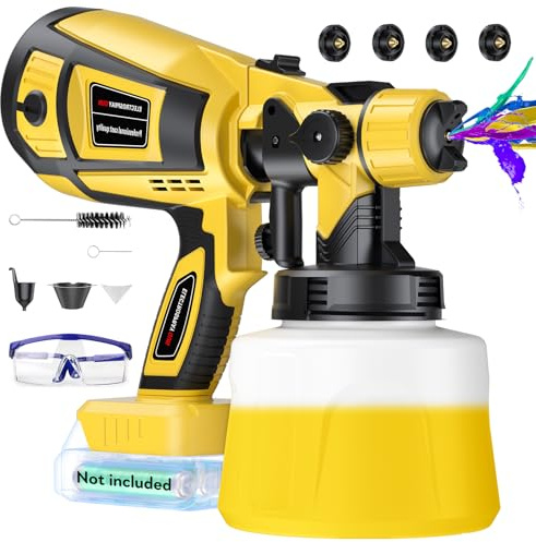 FTJKGH Kabelloses Farbsprühsystem 800W – HVLP Farbpistole mit 4 Düsen & 3 Sprühmuster, 900ml Behälter, 850ml/min, Kompatibel mit Makita 18V Akku (Akku Nicht Enthalten) – Für Wände, Möbel & Zäune