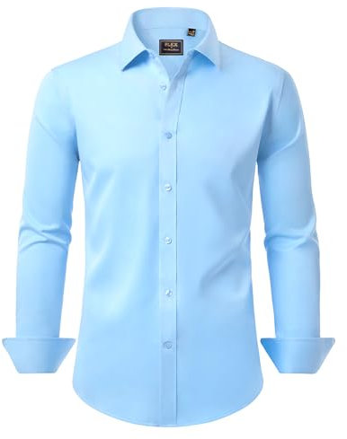 siliteelon Mens Shirts Long Sleeve Blue Non Iron Cotton Formal Dress Regular Fit Business Adult Stretch Casual Work for Men Shirt L