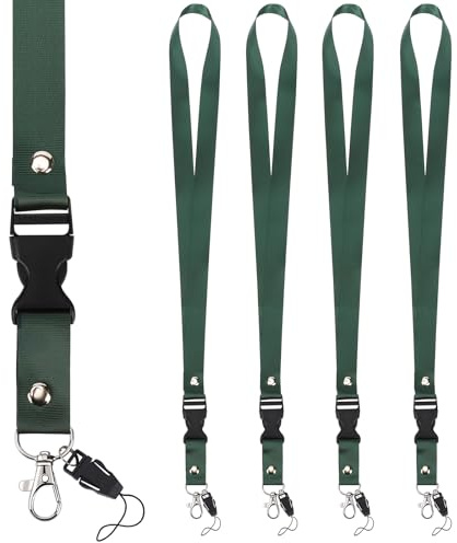 Segus Lanyard Llaves, 5 Piezas Cuelga Llaves Cuello, con Hebilla Desmontable, Cinta Cuello para Porta Tarjetas Identificativas, Silbidos, Billeteras (Verde Oscuro)