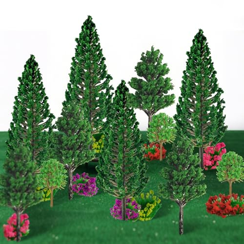 Lot de 39 Arbres Miniatures de Fleurs Modèle Mixte Arbre Maquette pour Le Bricolage de Paysages Miniatures de Décors de bac à Sable et de Construction Arbre Vert de Scènes de Trains Miniatures
