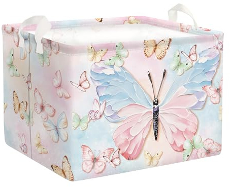 HUUMONSS Grande Cesta Porta Biancheria Donna Ragazza Farfalla 3D Pastello Pieghevole Cestini Portaoggetti Giocattoli Vestiti per Bagno Cameretta, Colorato, 36L