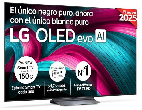 LG OLED65C54LA - TV 65, OLED EVO 4K, Smart TV AI C5, WebOS 25, Super Upscaling, Dolby Vision y Dolby Atmos, AMD FreeSync, Alexa/Google Assistant, Negro