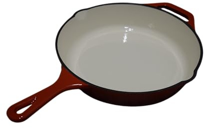 Atelier MH Poêle en Fonte Émaillée, 27 cm, Rouge, Intérieur Blanc, avec Poignée