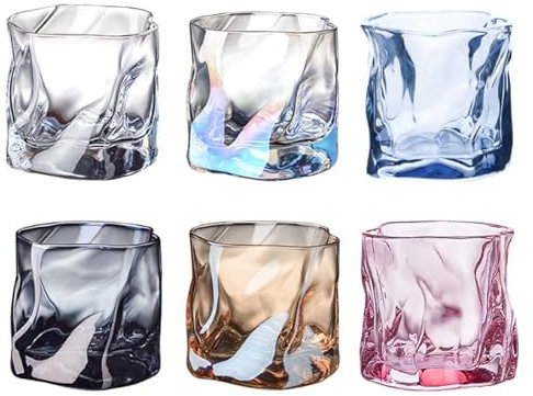 Lot de 6 verres à whisky, 200 ml, design coloré, verres à paroi épaisse pour whisky, rhum, cocktails – Idée cadeau pour homme, anniversaire, fête des pères, bar et maison