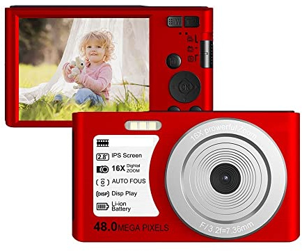 BGAZA Digitala digitalkameror Vintage Retro for Fotografi 48MP 4K Vlog videokamera med automatisk fokus bärbar videobandspelare (64G SD-kort, rot)