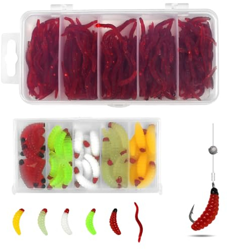 UHETLET 350 Künstliche Köder Würmer Fisch Angelzubehör Angel Köder forellenköder Künstliche Madenköder Kunststoffwürmern Weiche Regenwürmern Angelset für Süßwasser Salzwasser Seeforelle Eisangeln