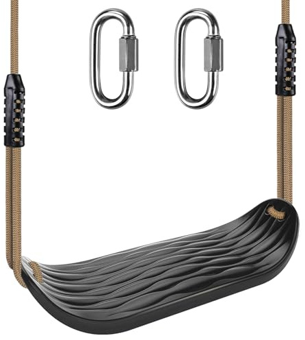 Dolibest Balancoire Extérieur, Siège Balançoire Arbre Interieur Plastique Dur Balancoire avec Réglable Corde 130-200cm & Mousqueton pour Bébé/Enfant/Adulte/Adolescent, Ondulations de l'eau Noir/113kg