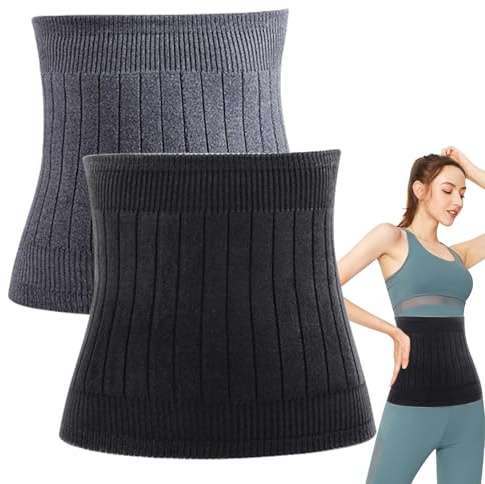 GOEDCH Chauffe-reins en cachemire d'hiver : 2 pièces hommes femmes hiver chauffe-dos, ceinture chauffante noire et grise, ceinture chauffante élastique pour soulager la douleur, douleurs menstruelles