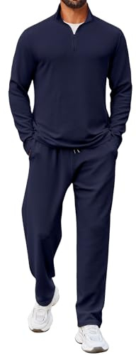 COOFANDY Sweatsuits for Men 2 Piece Quarter Zip Polo Suit Long Sleeve Casual Tracksuit Set