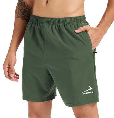 Short de Sport pour Homme avec Poches zippées - Léger et Respirant, idéal pour la Course à Pied, la Salle de Sport et Les activités de Plein air. Vert Kaki M