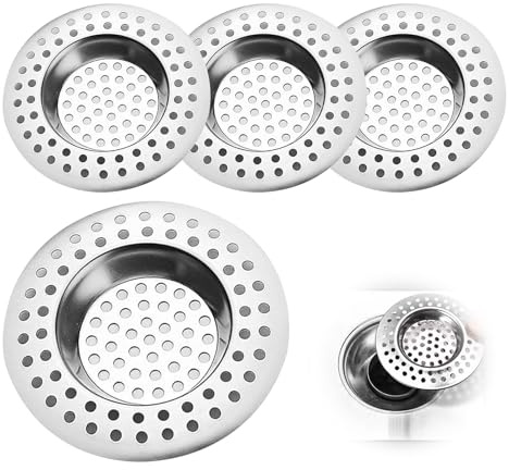SDKZBFC 4 Pack Stainless Steel Sink Strainer, 7.6cm OD 4.5cm ID Drain Filter, Anti-Clog Hair & Food Catcher for Kitchen, Bathroom, Bathtub & Shower