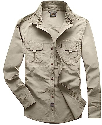Celanisai Camisa Safari Hombre Manga Larga Funcional Aire Libre Secado Rápido UV Protección Camisa Pescador Transpirable Botones Ocio Slim Fit