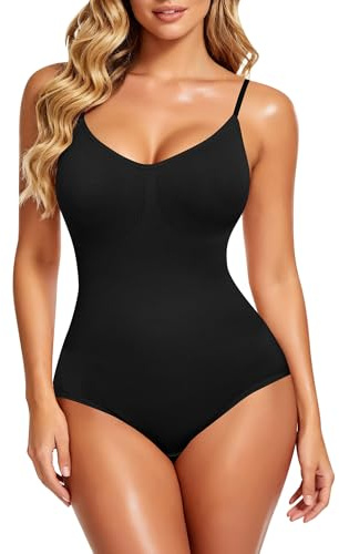 SHAPERIN Shapewear dam bodysuit magkontroll figurformande kroppsformare justerbar axelrem body magkontroll formbody, svart, XL