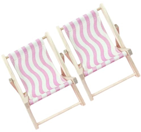 Veemoon Lot de 2 Supports pour Téléphone Portable en Bois Mini Chaise de Plage Rose à Rayures Support de Téléphone de Bureau Décoratif Stable et Compact pour Usage Quotidien