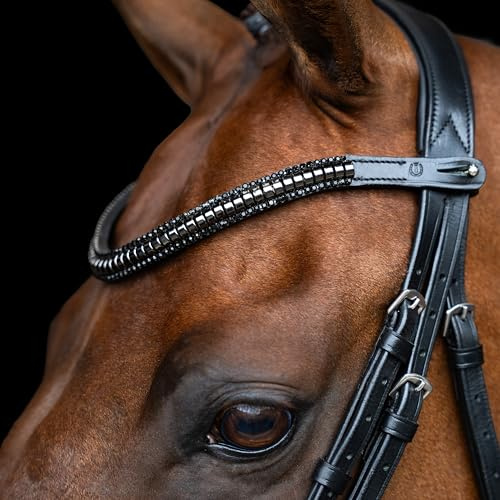 Imperial Riding pannband IRHClincher, pannband av läder med metallklämma och glasstrass, pennlås, svart, cob