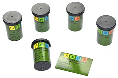 geo-versand Geocaching Set 5 x Filmdosen 5 x wasserfestem Logstreifen 5 x Aufkleber
