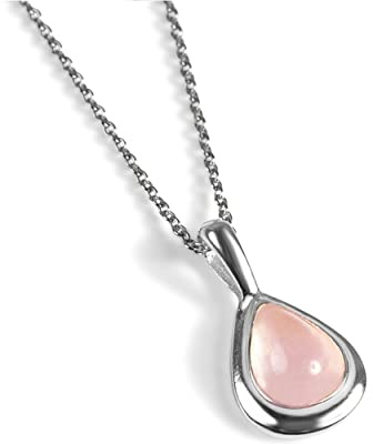 Silver och rosa droppformad kvarts halsband, sterling silver bärnsten, bärnsten, Bärnsten sterlingsilver, Amber