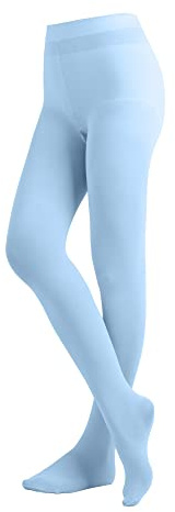 EMEM Apparel Women's Ladies Solid Colored Opaque Dance Ballet Costume Microfiber Footed Tights Stockings Fashion Light Blue C