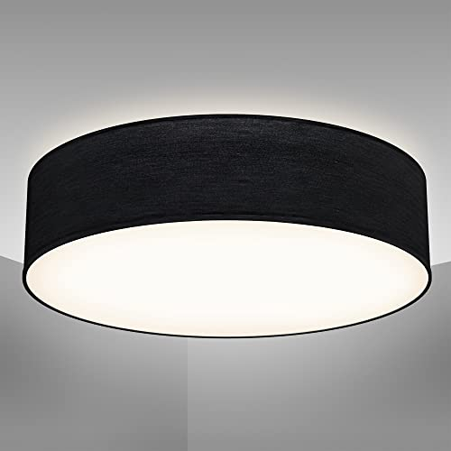 B.K.Licht - Deckenlampe mit Lampenschirm aus Stoff, E27 Fassung, max. 40 Watt, Deckenleuchte, Lampe, Wohnzimmerlampe, Schlafzimmerlampe, Küchenlampe, Deckenbeleuchtung, 38x10 cm, Schwarz