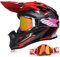 YASE Motorradhelm Crosshelm mit Brille, Motocross Helm/Enduro Downhill Helm, Offroad Motorradbrille Herren/Damen Full Face MTB Helm für Moped/ATV/Mountain Bike (Schwarz/Rot/Weiß,L (56-57CM))