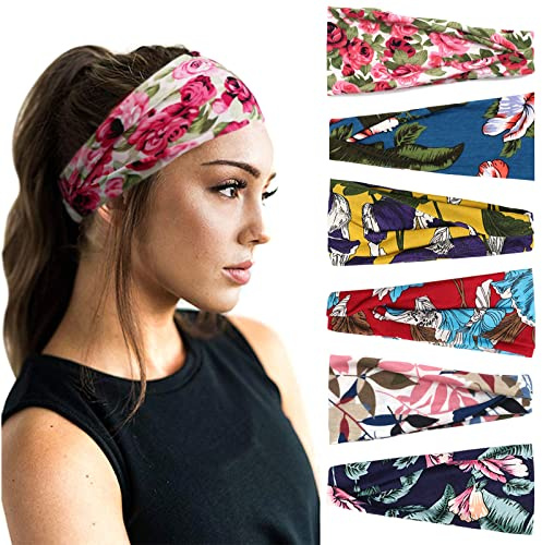 DRESHOW 6 Pièces Bandeau Cheveux pour Femme Yoga Courir Bandeaux Sport Entraînement Bandeaux Mignon Accessoire