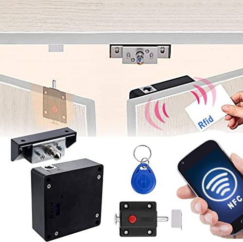 RFID Electronic Cabinet Locks, Smart NFC Locks with Slide Latch for Double Door Cabinet Locker Drawer Wooden Cupboard DIY
