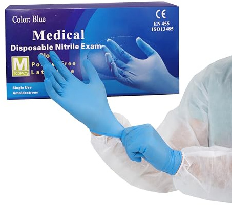 Genérico Guantes nitrilo talla M Azul [100 unidades] - Guantes desechables quirurgicos y laboratorio - Luvas nitrilo descartaveis sin polvo y látex - Manoplas nitrilo en S, M, L, XL (M)