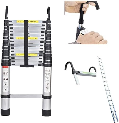 4.4m Aluminium Mehrzweckleiter Teleskopleiter mit Abnehmbarem Haken Ausziehbar Leiter Klappleiter Anti-Rutsch Stufen Multifunktionsleiter Trittleiter 150KG Belastbarkeit
