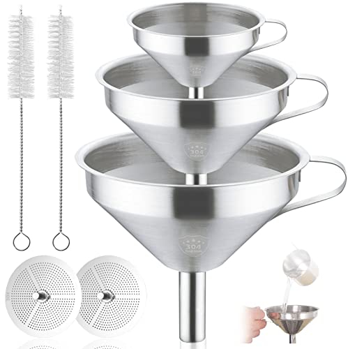 McNory 3 pz Imbuto in Acciaio Inox da Cucina,Acciaio Inox Mini Imbuto,Filtro riutilizzabile in acciaio inossidabile,Imbuto da Cucina,per Il Trasferimento di Liquidi,Spezie e Polveri (13/11/5.6 cm)
