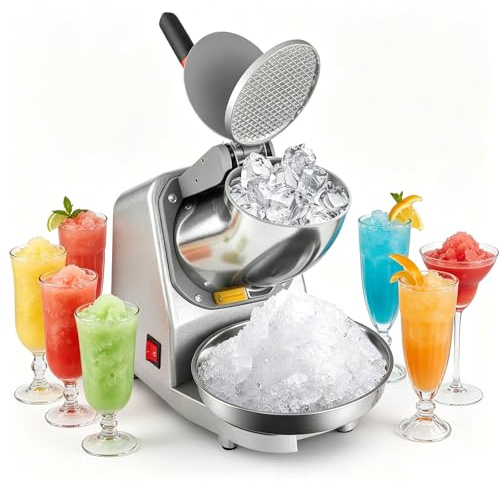 SHILINTONG Electric Ice Crusher Machine 300W 65kg/h – Dual Blades Ice Shaver for Home & Commercial Use, Snow Cone Maker, Shaved Ice Machine, Silver