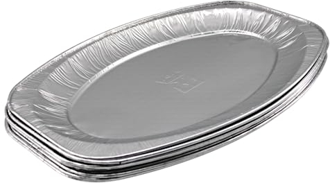 Enpack - 100 Stück Alu-Servierplatte - 43 x 29 cm - Ovaler Einweg-Aluservierteller - Große Grilltablett - Aufschnittplatte für Catering und Partys