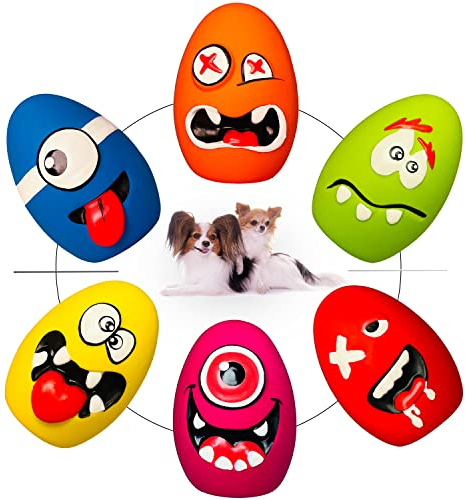 HOLYSTEED Squeaky Dog Toys for Small Dogs, Mini Dogs, Soft Latex Dog Squeaky Toys, Smile Squeaky Dog Balls, Egg Dog Toys Balls 6pcs