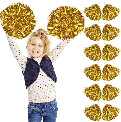 Newtic 12 Piezas Pompones Animadora, Pompones Cheerleader Azules, Para Escuela, Deportes de Salud, Baile Nocturno (63-CheerleaderPompoms)