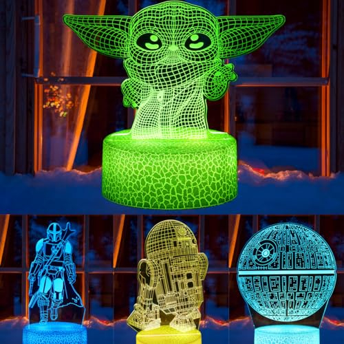 Likohee 3D Lampe 4 Muster und 16 Farbe Fernbedienung für Schlafzimmer Home Decoration Star Wars Geschenke für Jungen Mädchen Star Wars Fan