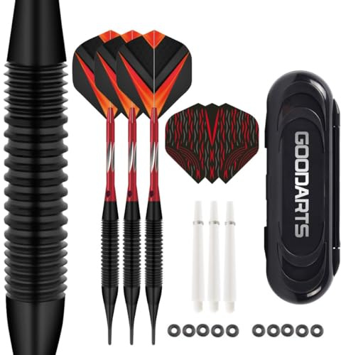 HRLORK 3 Packs Darts Set Professional Darts Set Plastic Soft Tip Darts Aluminum Shafts Darts Stems and Flights with 3 White Spare Shafts and Darts Case- Red